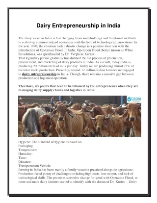 dairy entrepreneurship in india