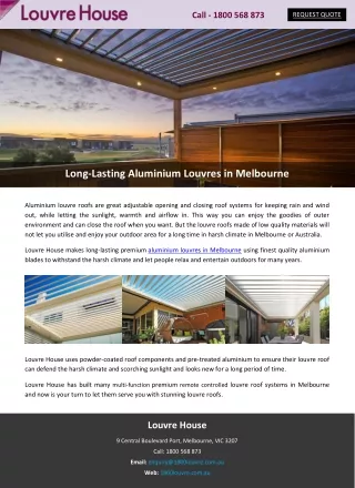 Long-Lasting Aluminium Louvres in Melbourne