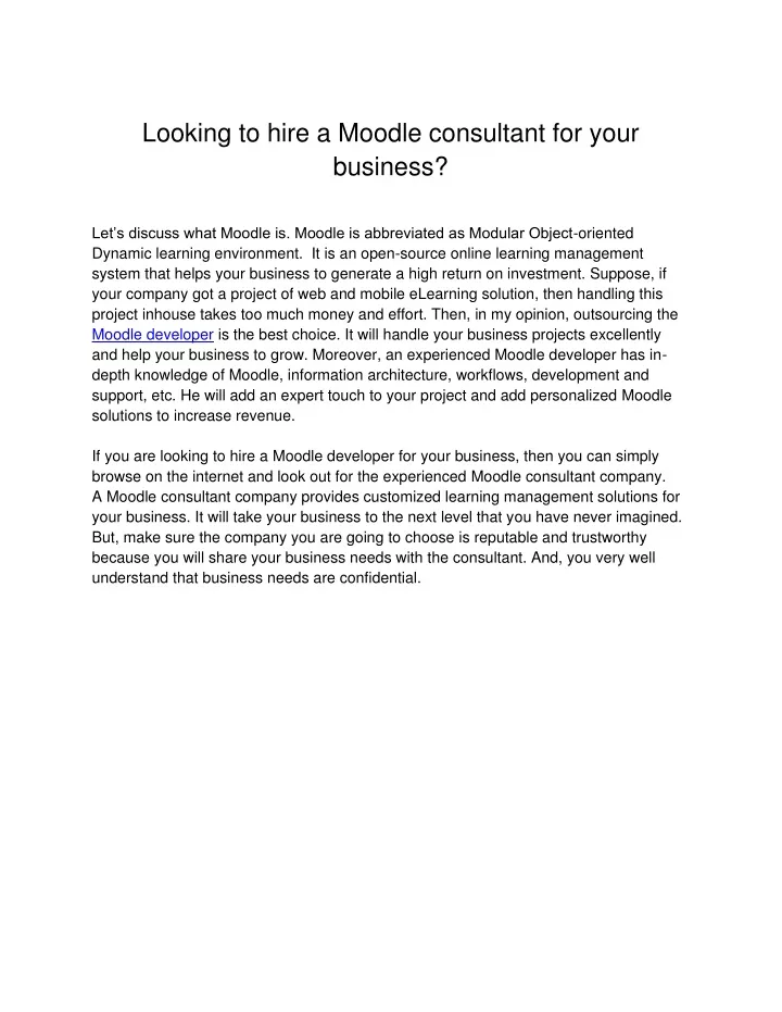 looking to hire a moodle consultant for your