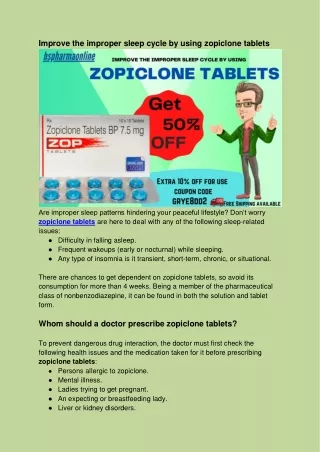Improve the improper sleep cycle by using zopiclone tablets