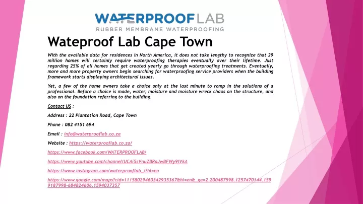 wateproof lab cape town