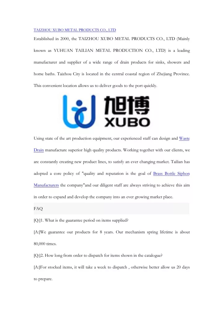 taizhou xubo metal products co ltd