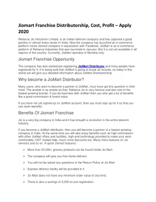 Jiomart Franchise Distributorship, Cost, Profit – Apply 2020