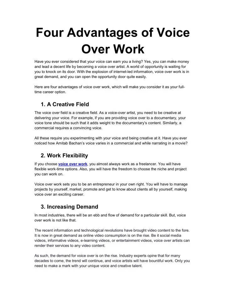 four advantages of voice over work