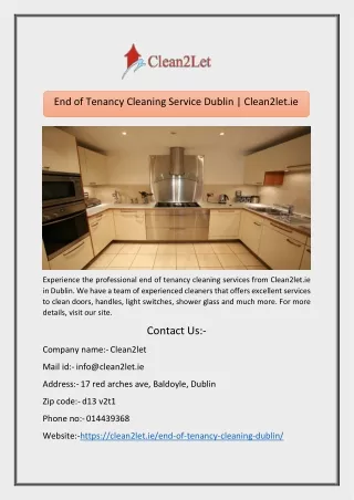 End of Tenancy Cleaning Service Dublin | Clean2let.ie