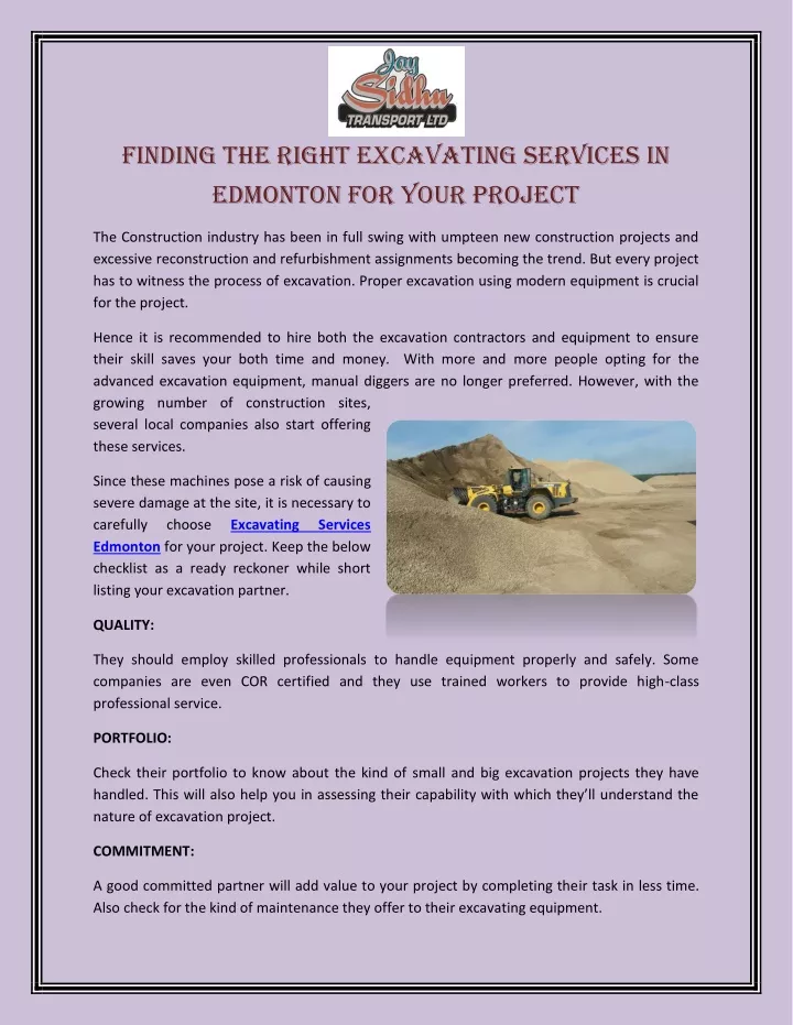 finding the right excavating services in edmonton