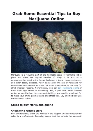 Grab Some Essential Tips To Buy Marijuana Online