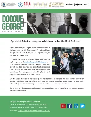 Specialist Criminal Lawyers in Melbourne for the Best Defence