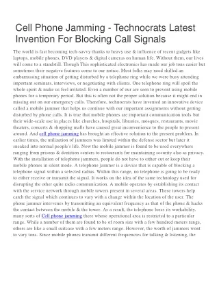 Cell Phone Jamming - Technocrats Latest Invention For Blocking Call Signals