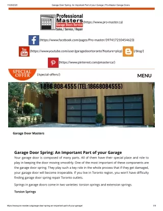 Expert Garage Door Springs Repair Brampton | Pro-Master Garage Door service