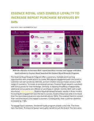essence royal uses zinrelo loyalty to increase