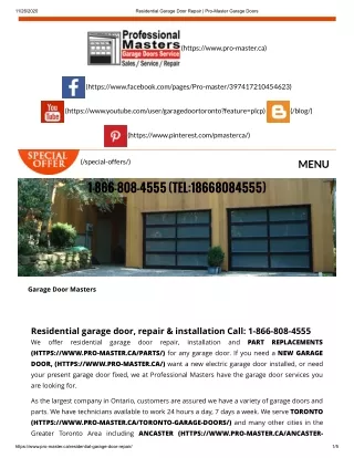 In Brampton The Best Residential Garage Door Opener | Pro-Master Garage Door Service