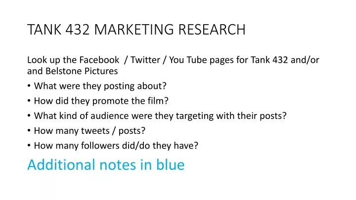 tank 432 marketing research