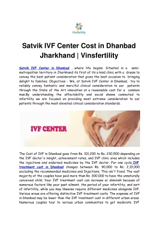 satvik ivf center cost in dhanbad jharkhand vinsfertility