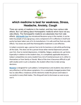 which medicine is best for weakness, Stress, Headache, Anxiety, Cough