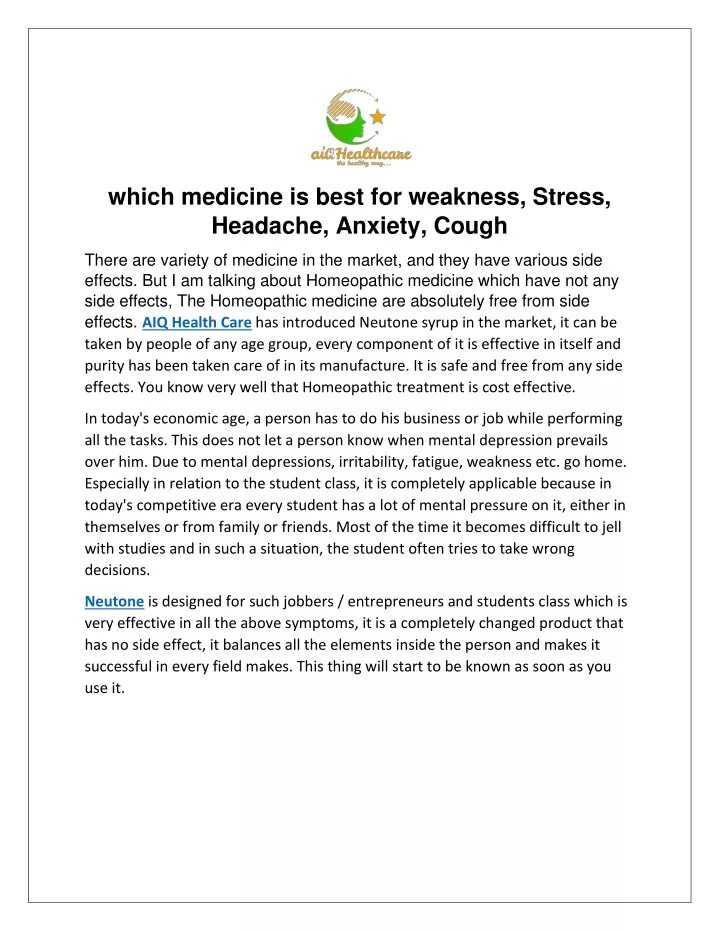 which medicine is best for weakness stress
