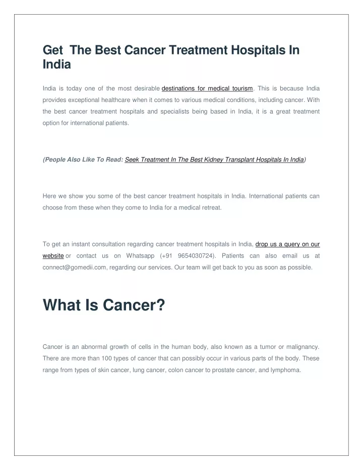 get the best cancer treatment hospitals in india