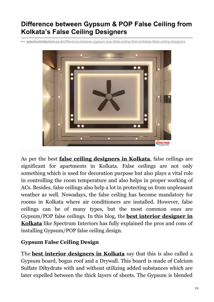 difference between gypsum pop false ceiling from