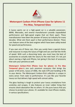 Motorsport Carbon-Print iPhone Case for Iphone 11 Pro Max, Tempered Glass