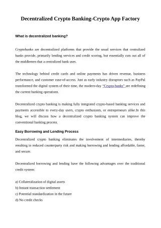 decentralized crypto banking crypto app factory