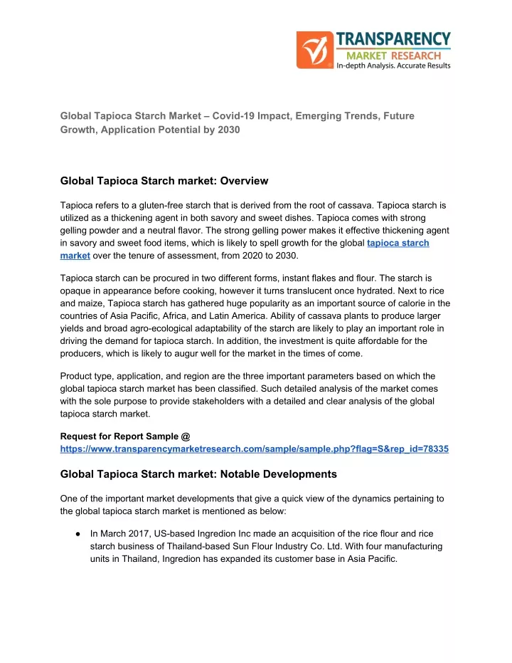 global tapioca starch market covid 19 impact