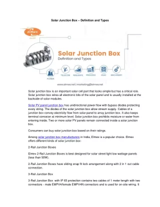 solar junction box definition and types