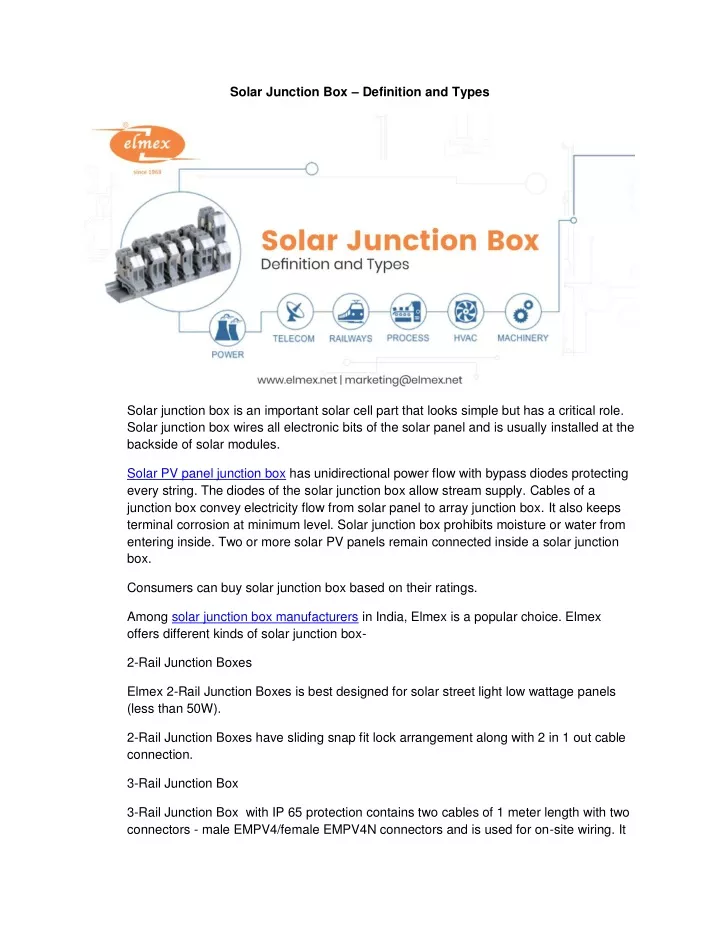 solar junction box definition and types