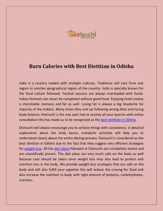 Burn Calories with Best Dietitian in Odisha