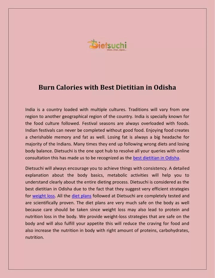burn calories with best dietitian in odisha