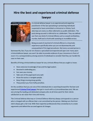 hire the best and experienced criminal defense lawyer