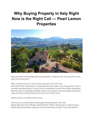 Why Buying Property in Italy Right Now is the Right Call —  Pearl Lemon Properties