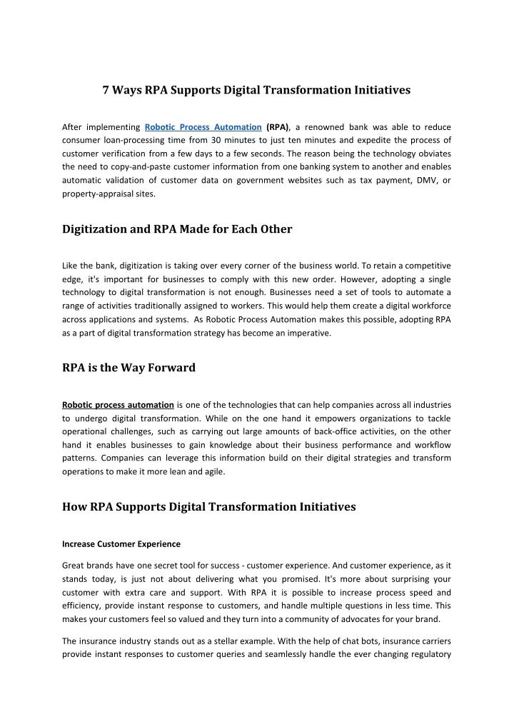 7 ways rpa supports digital transformation