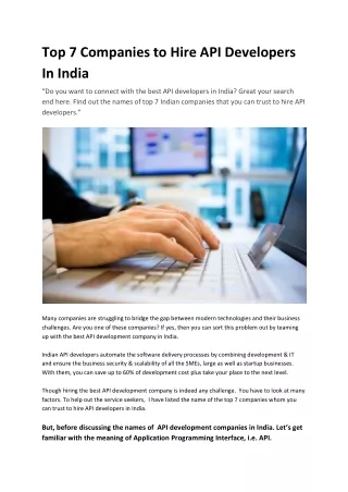 top 7 companies to hire api developers in india