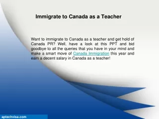 immigrate to canada as a teacher