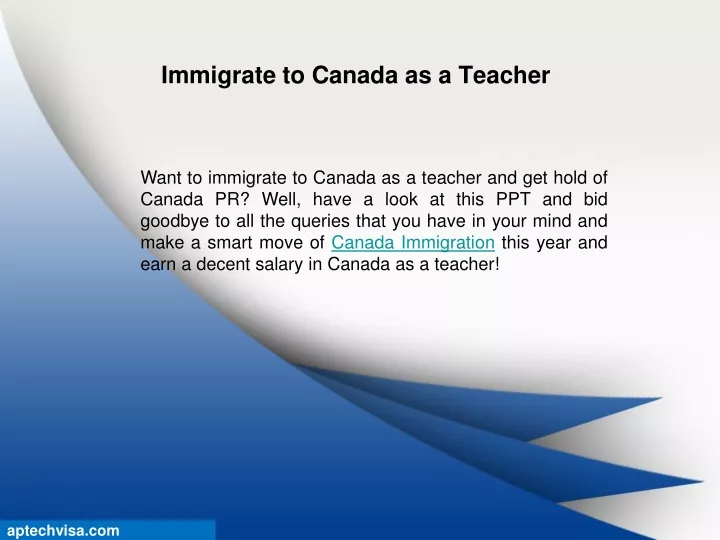 immigrate to canada as a teacher
