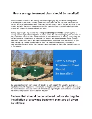 how a sewage treatment plant should be installed