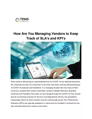 How Are You Managing Vendors to Keep Track of SLA’s and KPI’s