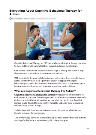 Everything About Cognitive Behavioral Therapy for Autism