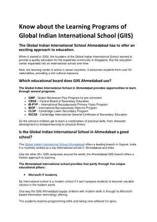 Know about the Learning Programs of Global Indian International School (GIIS)