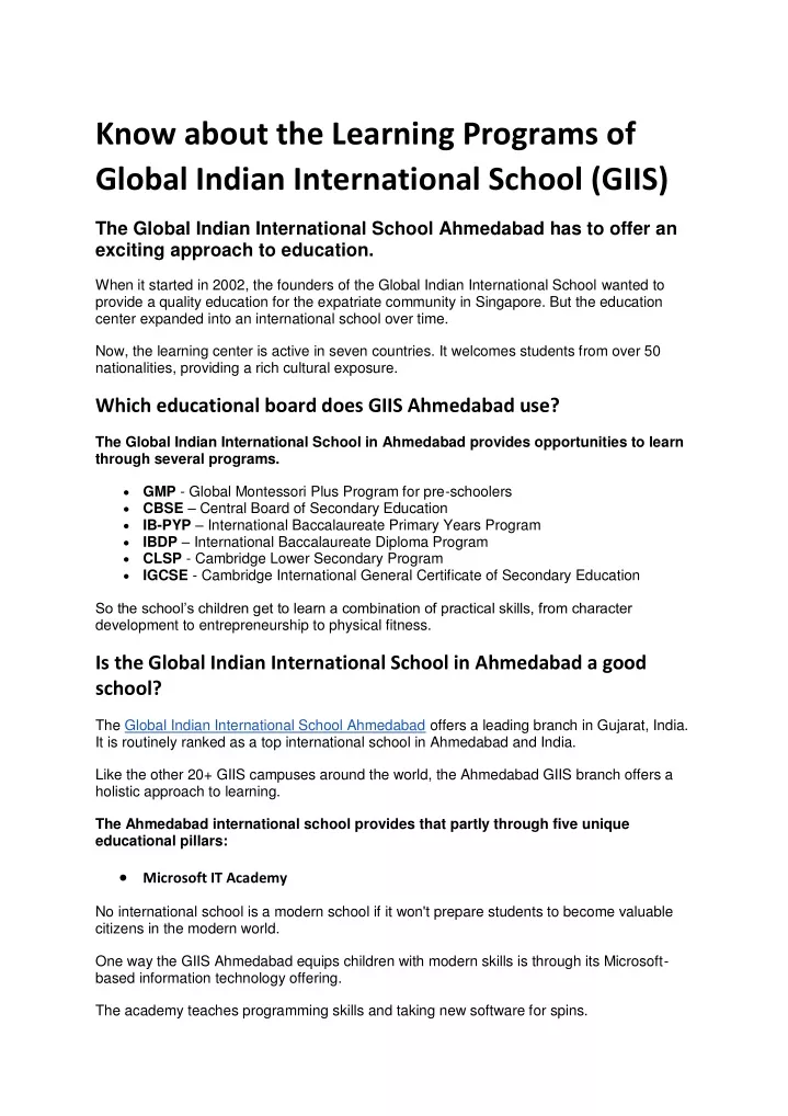 know about the learning programs of global indian