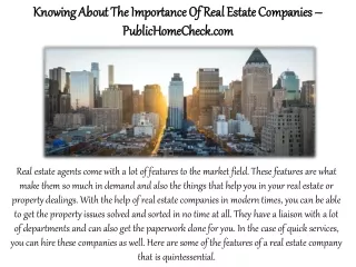 Knowing About The Importance Of Real Estate Companies – Publichomecheck.com