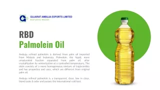 Application Of RBD Palm oil - Gujarat Ambuja Exports Limited