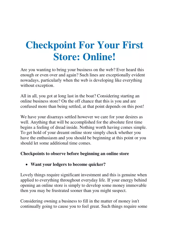 checkpoint for your first store online