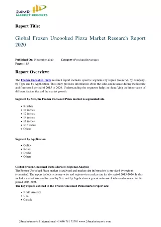 Frozen Uncooked Pizza Market Research Report 2020