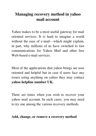 Managing recovery method in yahoo mail account