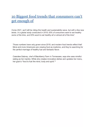 10 biggest food trends that consumers