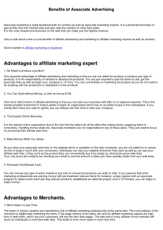 Advantages of Affiliate Advertising And Marketing