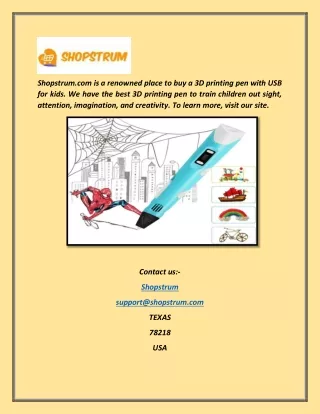 Buy 3D Printing Pen With USB For Kids Online | Shopstrum.com