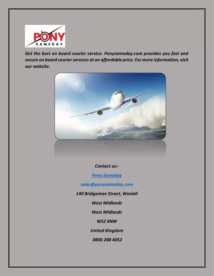 get the best on board courier service ponysameday