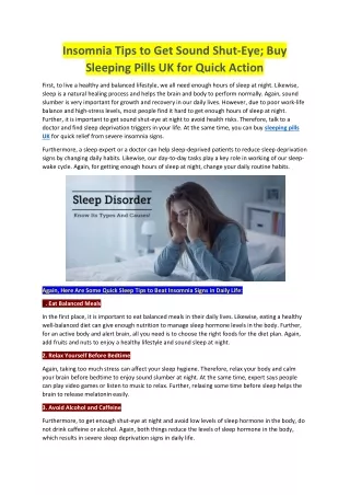 Insomnia Tips to Get Sound Shut-Eye; Buy Sleeping Pills UK for Quick Action